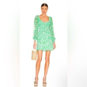 BB Dakota Dress Green Floral Color Me Lucky Long Sleeve Mini Smock Stretch Small
